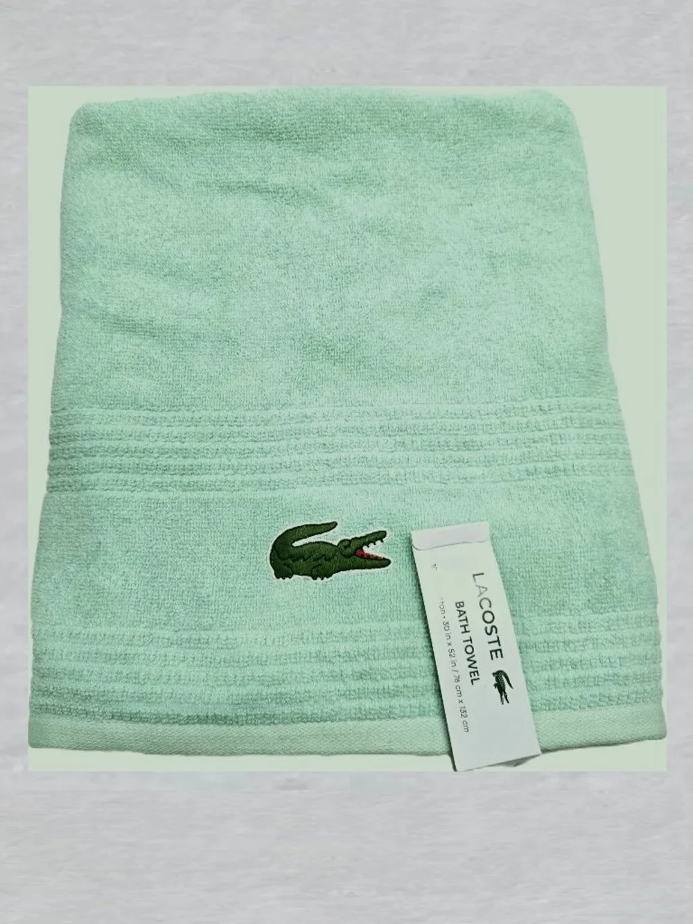 LACOSTE Big Crocodile Mint Green Bath Towel Measures 30 x 52 In